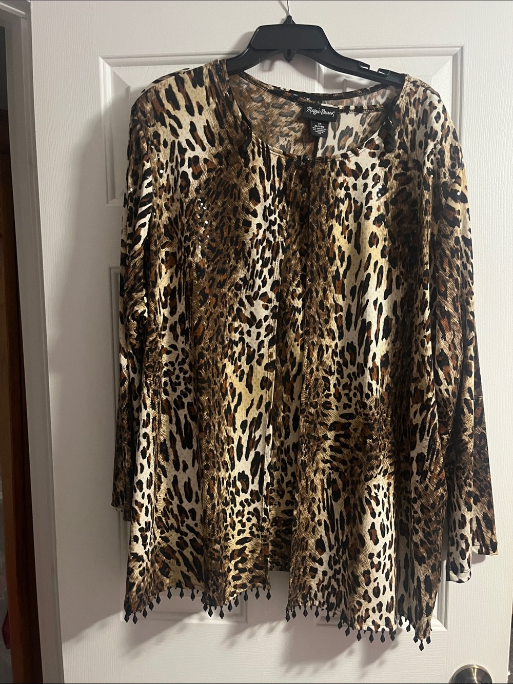 Maggie Barnes Leopard Print Set - 2 pc open cardigan w/ matching unattached tank